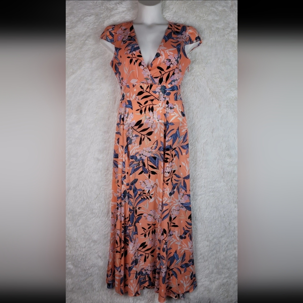 Sz 6 Bebe Coral Beautiful‎ Blossom Maxi Dress Floral Beachy Summer
